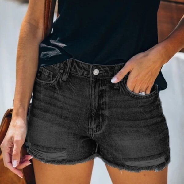 Summer Hole Denim Shorts Female Fringe Jeans - Image 5