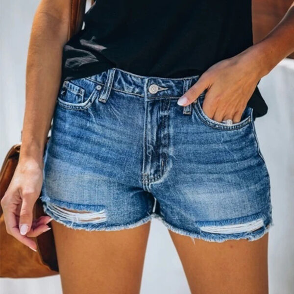 Summer Hole Denim Shorts Female Fringe Jeans - Image 3