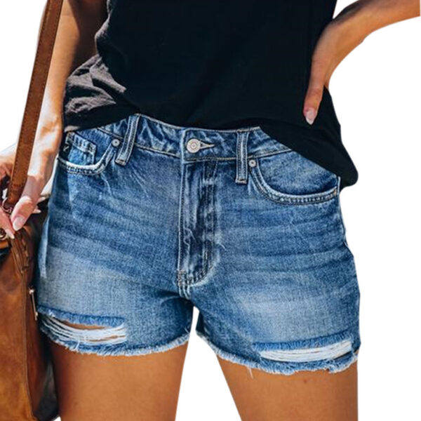 Summer Hole Denim Shorts Female Fringe Jeans - Image 4